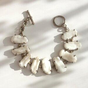Chunky Natural Pearl Accented 925 Sterling Silver Vintage Bracelet - 6.5"
